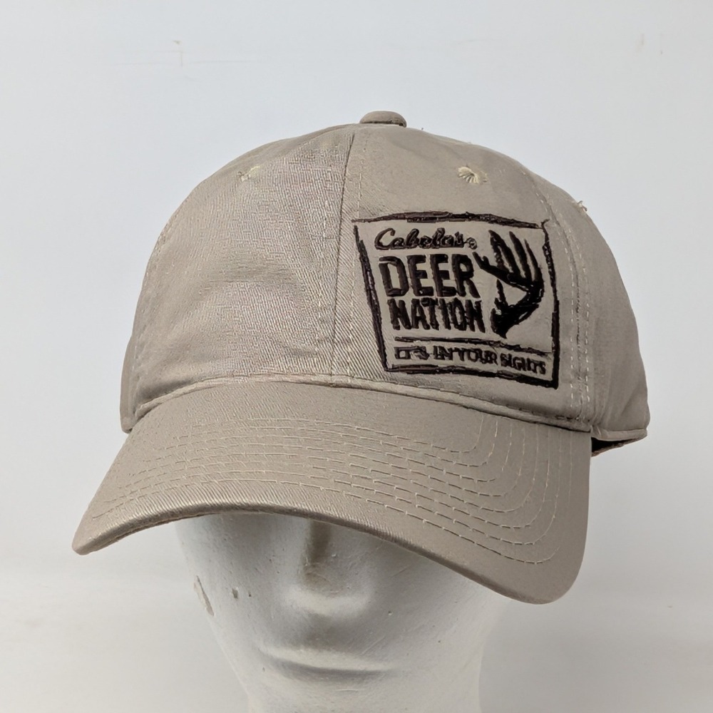 Cabelas Deer Nation Hat Mens Tan Adjustable Hunting Baseball Cap Logo Patch